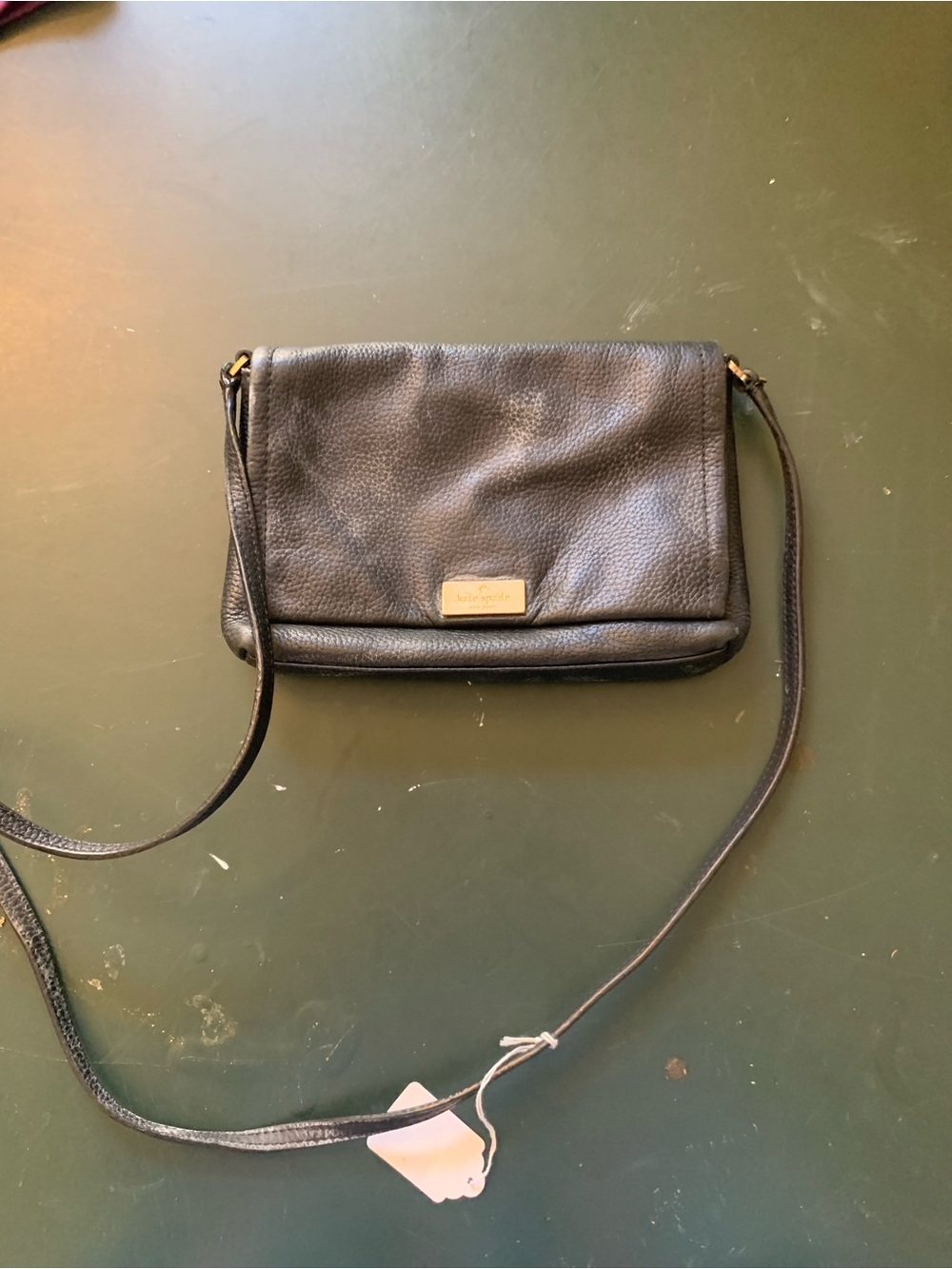 kate spade Black Pebbled Leather Crossbody with Gold Plaque